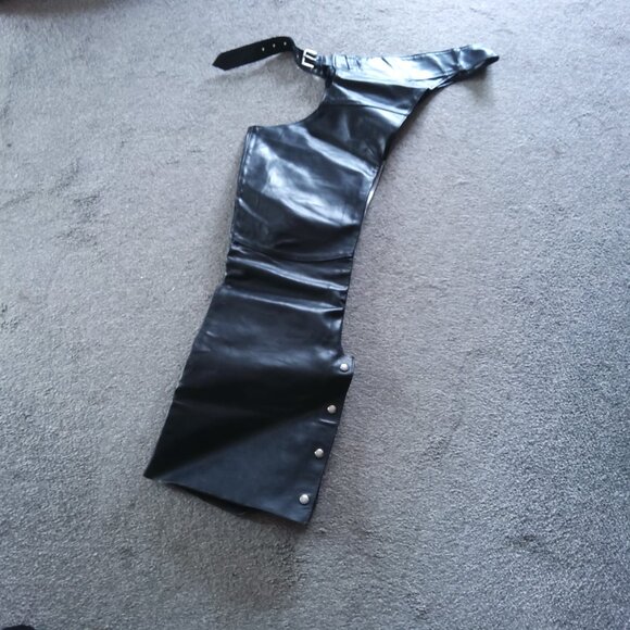 SEAR LEATHER SHOP BLACK LEATHER MOTORCYCLE CHAPS - Picture 2 of 4